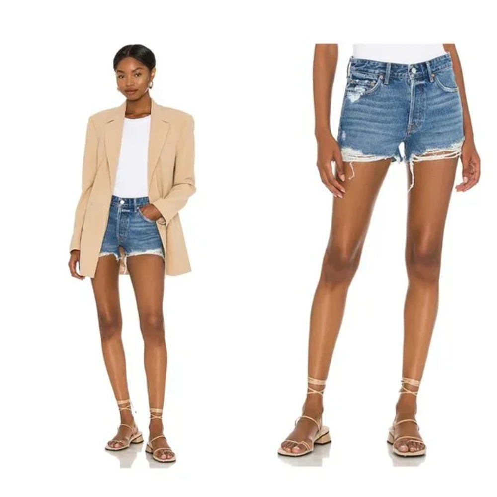 NWT GRLFRND Helena Cut Off Denim Shorts High Rise Cotton Women's Blue Size 29